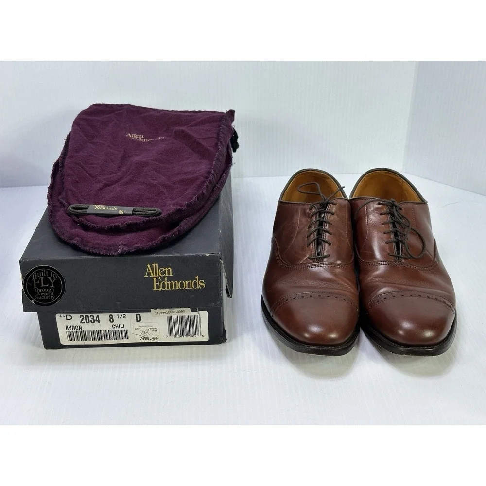 Allen Edmonds Byron Mens Cap Toe Brogue Dress Shoes Brown Chili 2034 8.5 D‎